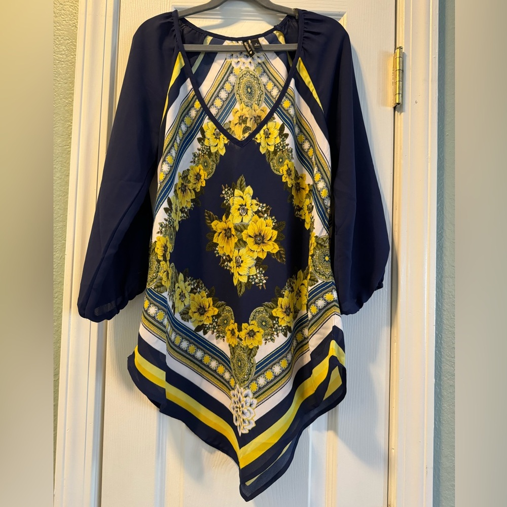 Women’s blouse - floral - blue and yellow
